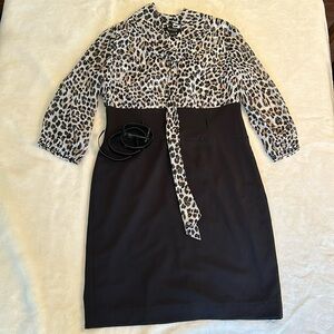 White House Black Market Leopard and Black Skirt Dress